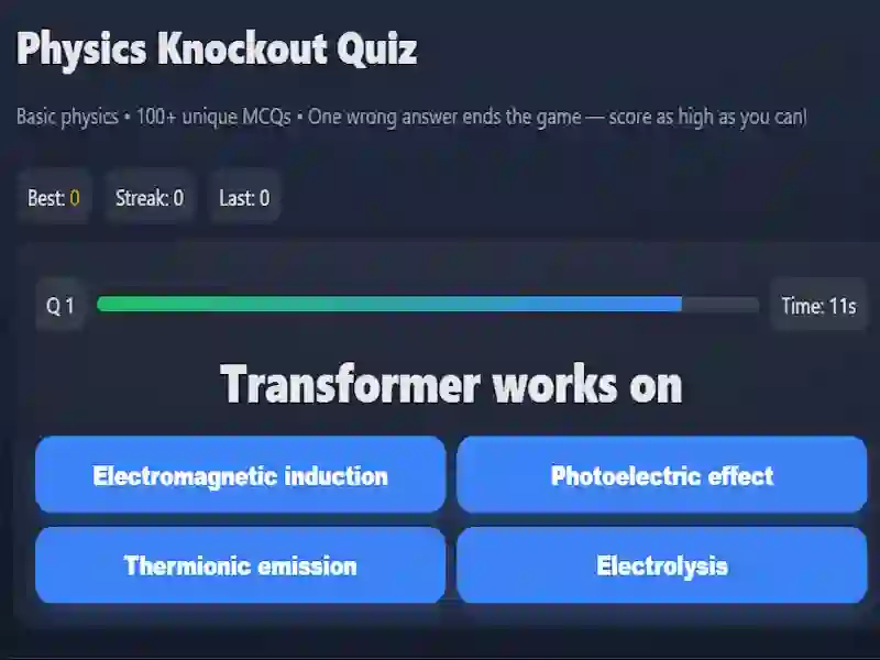 Spēle Physics knowledge quiz online